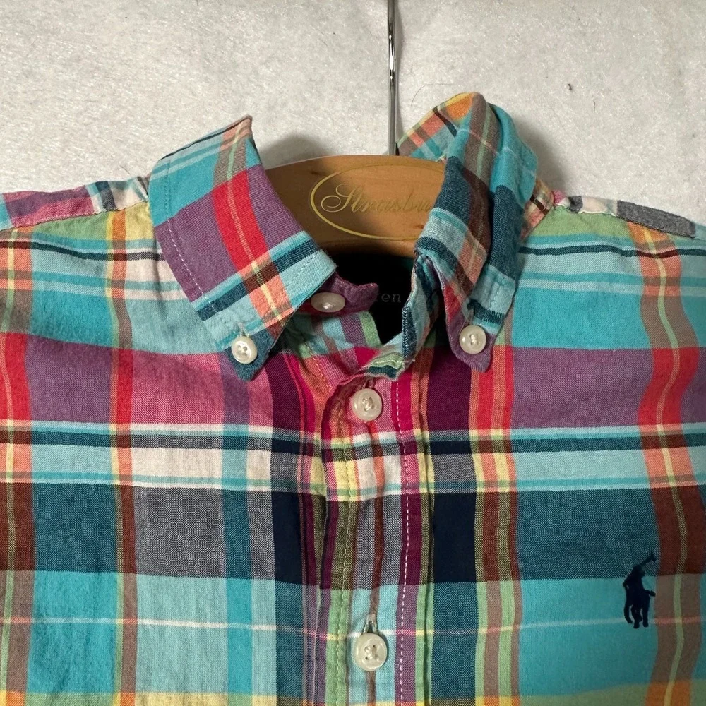 Ralph Lauren Madras Plaid Shirt Toddler Size 4/ 4T Button Up Short Sleeve preppy
